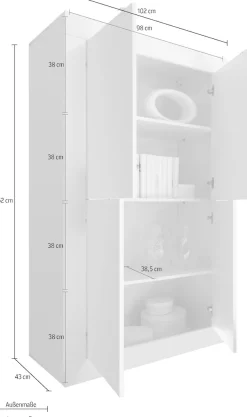Home affaire Highboard »Basic Höhe 162 cm, Breite 102 cm, Kommode 4 Türen, Hochkommode« Metallgriff, moderne Rahmenoptik, viel Stauraum, Farbauswahl