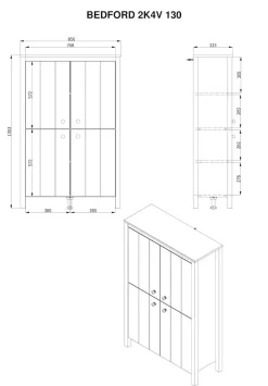 Home affaire Highboard »BEDFORD, Kommode, Anrichte, Schrank, Highboard im Landhausstil« MDF-Profil 2D ummantelt, Hotstamping