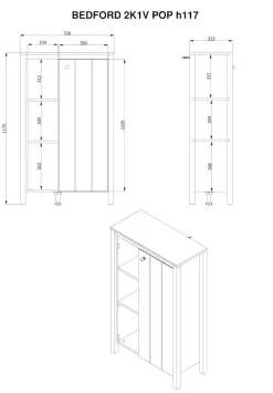 Home affaire Highboard »BEDFORD, Hochkommode, Vitrine, Glasvitrine, Kombi-Highboard« MDF-Profil 2D ummantelt, Hotstamping