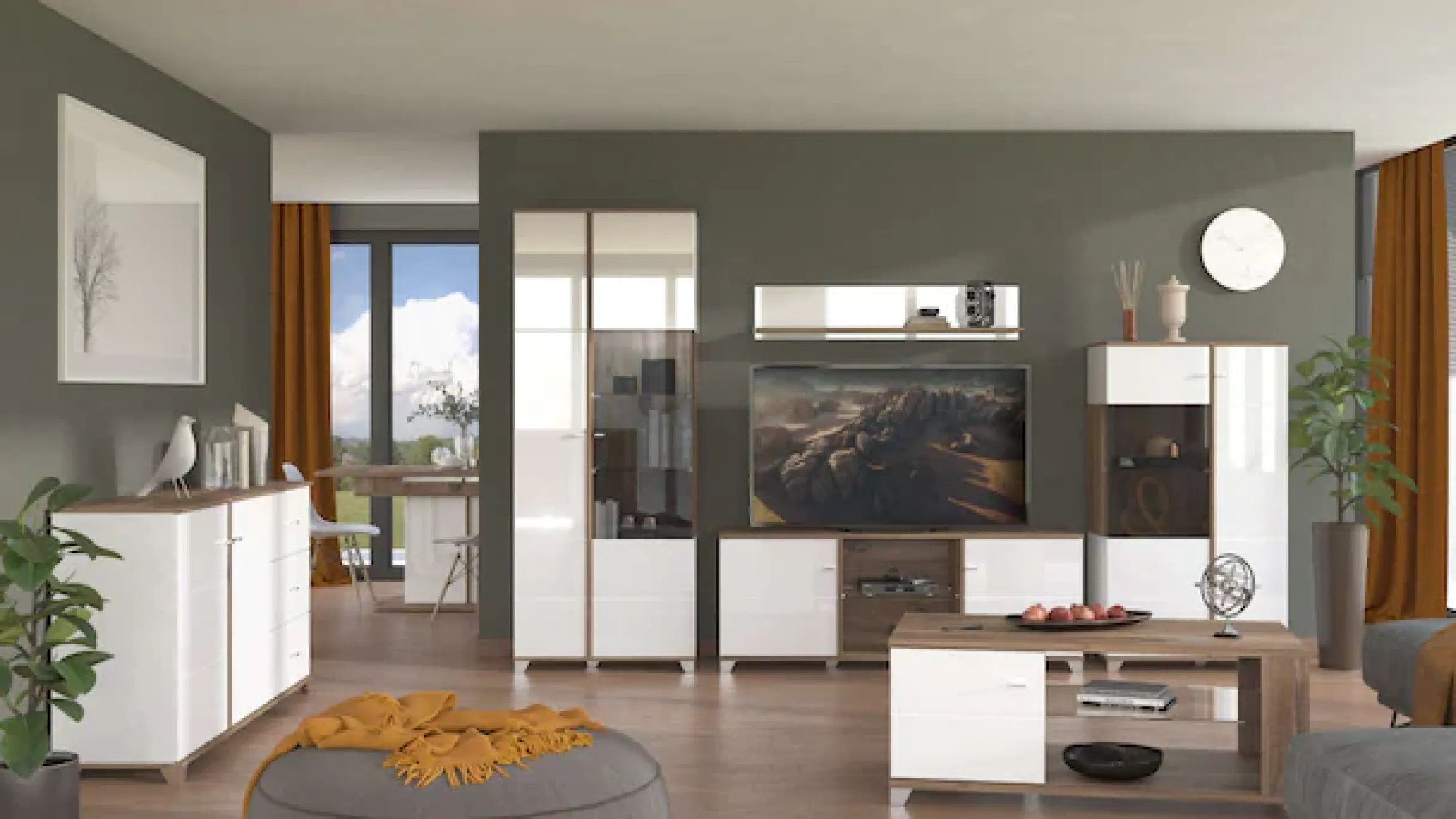 Home affaire Highboard »Burgundy Sideboard, Stauraumschrank, Anrichte, Hochschrank, B93cm« Hochglanzfronten und eine Innenausstattung in Flagstaff Eiche