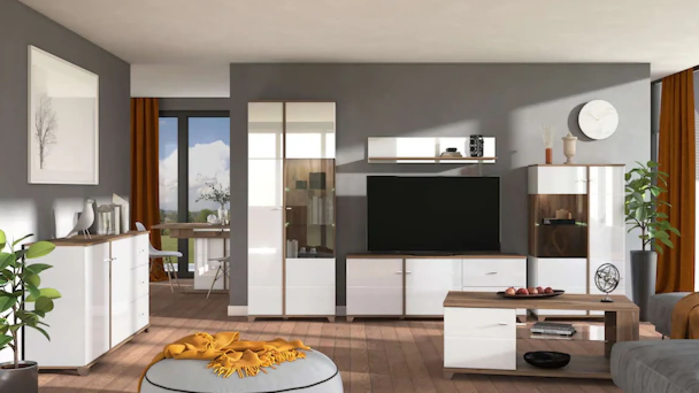 Home affaire Highboard »Burgundy Sideboard, Stauraumschrank, Anrichte, Hochschrank, B93cm« Hochglanzfronten und eine Innenausstattung in Flagstaff Eiche