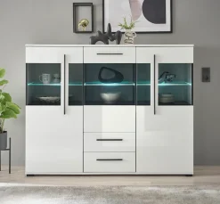 Home affaire Highboard »Cantara, moderner Schrank, Vitrine in Eiche Dekor, Weiß oder Kaschmir« schwarze Stangengriffe, ausreichend Stauraum, vielseitig einsetzbar