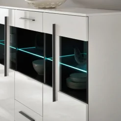 Home affaire Highboard »Cantara, moderner Schrank, Vitrine in Eiche Dekor, Weiß oder Kaschmir« schwarze Stangengriffe, ausreichend Stauraum, vielseitig einsetzbar