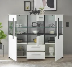 Home affaire Highboard »Cantara, moderner Schrank, Vitrine in Eiche Dekor, Weiß oder Kaschmir« schwarze Stangengriffe, ausreichend Stauraum, vielseitig einsetzbar