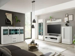 Home affaire Highboard »Cantara, moderner Schrank, Vitrine in Eiche Dekor, Weiß oder Kaschmir« schwarze Stangengriffe, ausreichend Stauraum, vielseitig einsetzbar