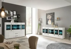 Home affaire Highboard »Cantara, moderner Schrank, Vitrine in Eiche Dekor, Weiß oder Kaschmir« schwarze Stangengriffe, ausreichend Stauraum, vielseitig einsetzbar