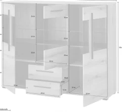 Home affaire Highboard »Cantara, moderner Schrank, Vitrine in Eiche Dekor, Weiß oder Kaschmir« schwarze Stangengriffe, ausreichend Stauraum, vielseitig einsetzbar