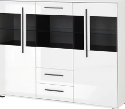 Home affaire Highboard »Cantara, moderner Schrank, Vitrine in Eiche Dekor, Weiß oder Kaschmir« schwarze Stangengriffe, ausreichend Stauraum, vielseitig einsetzbar