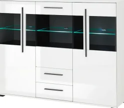 Home affaire Highboard »Cantara, moderner Schrank, Vitrine in Eiche Dekor, Weiß oder Kaschmir« schwarze Stangengriffe, ausreichend Stauraum, vielseitig einsetzbar