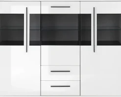 Home affaire Highboard »Cantara, moderner Schrank, Vitrine in Eiche Dekor, Weiß oder Kaschmir« schwarze Stangengriffe, ausreichend Stauraum, vielseitig einsetzbar