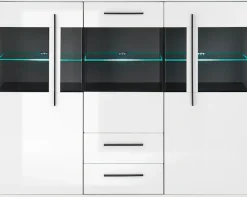 Home affaire Highboard »Cantara, moderner Schrank, Vitrine in Eiche Dekor, Weiß oder Kaschmir« schwarze Stangengriffe, ausreichend Stauraum, vielseitig einsetzbar