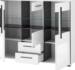 Home affaire Highboard »Cantara, moderner Schrank, Vitrine in Eiche Dekor, Weiß oder Kaschmir« schwarze Stangengriffe, ausreichend Stauraum, vielseitig einsetzbar