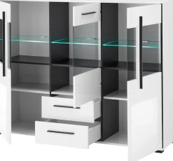 Home affaire Highboard »Cantara, moderner Schrank, Vitrine in Eiche Dekor, Weiß oder Kaschmir« schwarze Stangengriffe, ausreichend Stauraum, vielseitig einsetzbar