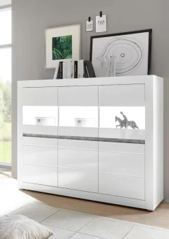 Home affaire Highboard »Carat« Breite 164 cm, Blende in weiß und betonfarben im Lieferumfang