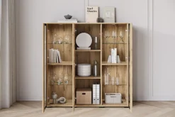 Home affaire Highboard »Caro, modernes Design mit Glaseinsätzen, Breite 120 cm« 1 Stk. tlg. grifflose Fronten mit Push-to-Open, höhenverstellbare Einlegeböden