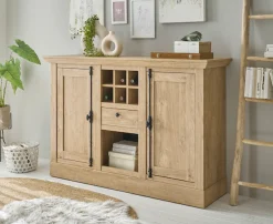 Home affaire Highboard »Cornwall, Kommode im Landhausstil, Schrank, Sideboard, Eiche Dekor« 1 Stk. tlg. verschnörkelte Metallgriffe, ausreichend Stauraum, 152 cm breit