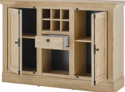 Home affaire Highboard »Cornwall, Kommode im Landhausstil, Schrank, Sideboard, Eiche Dekor« 1 Stk. tlg. verschnörkelte Metallgriffe, ausreichend Stauraum, 152 cm breit