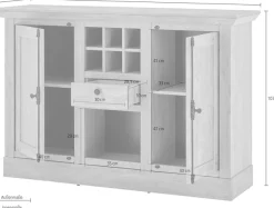 Home affaire Highboard »Cornwall, Kommode im Landhausstil, Schrank, Sideboard, Eiche Dekor« 1 Stk. tlg. verschnörkelte Metallgriffe, ausreichend Stauraum, 152 cm breit