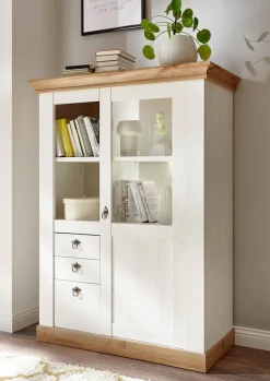 Home affaire Highboard »Cremona, Vitrine im Landhausstil, Hochschrank, moderne Glasvitrine« Metallgriffe, ausreichend Stauraum, vielseitig einsetzbar, 139 cm hoch