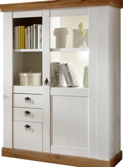 Home affaire Highboard »Cremona, Vitrine im Landhausstil, Hochschrank, moderne Glasvitrine« Metallgriffe, ausreichend Stauraum, vielseitig einsetzbar, 139 cm hoch