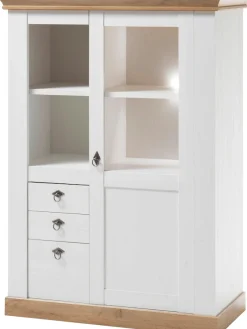 Home affaire Highboard »Cremona, Vitrine im Landhausstil, Hochschrank, moderne Glasvitrine« Metallgriffe, ausreichend Stauraum, vielseitig einsetzbar, 139 cm hoch
