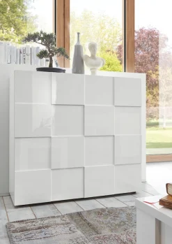 Home affaire Highboard »Dama Höhe 111 cm, Breite 121 cm, Kommode 2 Türen, Hochkommode« Front in 3D-Optik, viel Stauraum, verschiedene Farben