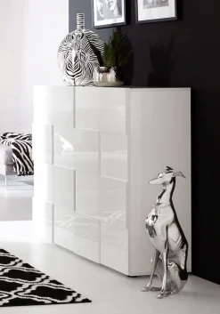 Home affaire Highboard »Dama Höhe 111 cm, Breite 121 cm, Kommode 2 Türen, Hochkommode« Front in 3D-Optik, viel Stauraum, verschiedene Farben