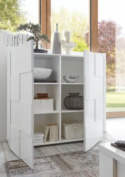 Home affaire Highboard »Dama Höhe 111 cm, Breite 121 cm, Kommode 2 Türen, Hochkommode« Front in 3D-Optik, viel Stauraum, verschiedene Farben