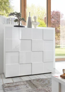 Home affaire Highboard »Dama Höhe 111 cm, Breite 121 cm, Kommode 2 Türen, Hochkommode« Front in 3D-Optik, viel Stauraum, verschiedene Farben
