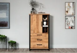 Home affaire Highboard »Elda« 1 Stk. tlg. Vitrine mit 1 Tür & 3 Schubladen mit Vollauszug – (B/T/H) 87/45/155 cm