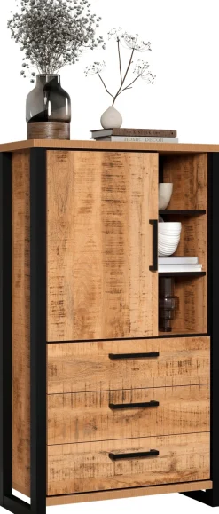 Home affaire Highboard »Elda« 1 Stk. tlg. Vitrine mit 1 Tür & 3 Schubladen mit Vollauszug – (B/T/H) 87/45/155 cm