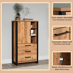 Home affaire Highboard »Elda« 1 Stk. tlg. Vitrine mit 1 Tür & 3 Schubladen mit Vollauszug – (B/T/H) 87/45/155 cm