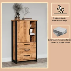 Home affaire Highboard »Elda« 1 Stk. tlg. Vitrine mit 1 Tür & 3 Schubladen mit Vollauszug – (B/T/H) 87/45/155 cm