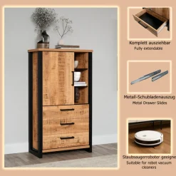 Home affaire Highboard »Elda« 1 Stk. tlg. Vitrine mit 1 Tür & 3 Schubladen mit Vollauszug – (B/T/H) 87/45/155 cm