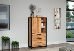 Home affaire Highboard »Elda« 1 Stk. tlg. Vitrine mit 1 Tür & 3 Schubladen mit Vollauszug – (B/T/H) 87/45/155 cm