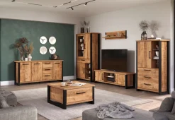 Home affaire Highboard »Elda« 1 Stk. tlg. Vitrine mit 1 Tür & 3 Schubladen mit Vollauszug – (B/T/H) 87/45/155 cm