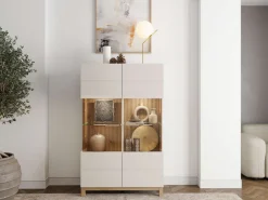 Home affaire Highboard »Essex, Hochkommode, Vitrine, Glasvitrine, Kombi-Highboard« Modernes Highboard in Kaschmir mit Glasfront & Lamellen-Optik