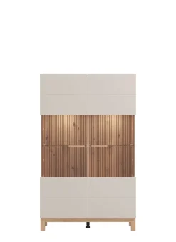 Home affaire Highboard »Essex, Hochkommode, Vitrine, Glasvitrine, Kombi-Highboard« Modernes Highboard in Kaschmir mit Glasfront & Lamellen-Optik