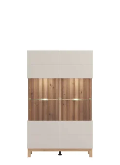 Home affaire Highboard »Essex, Hochkommode, Vitrine, Glasvitrine, Kombi-Highboard« Modernes Highboard in Kaschmir mit Glasfront & Lamellen-Optik