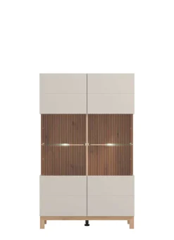 Home affaire Highboard »Essex, Hochkommode, Vitrine, Glasvitrine, Kombi-Highboard« Modernes Highboard in Kaschmir mit Glasfront & Lamellen-Optik