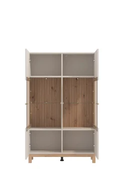 Home affaire Highboard »Essex, Hochkommode, Vitrine, Glasvitrine, Kombi-Highboard« Modernes Highboard in Kaschmir mit Glasfront & Lamellen-Optik