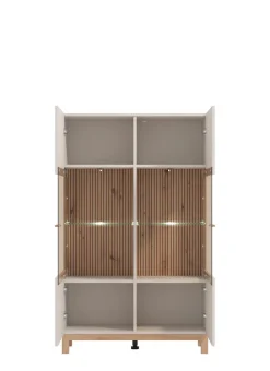 Home affaire Highboard »Essex, Hochkommode, Vitrine, Glasvitrine, Kombi-Highboard« Modernes Highboard in Kaschmir mit Glasfront & Lamellen-Optik