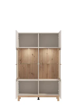 Home affaire Highboard »Essex, Hochkommode, Vitrine, Glasvitrine, Kombi-Highboard« Modernes Highboard in Kaschmir mit Glasfront & Lamellen-Optik