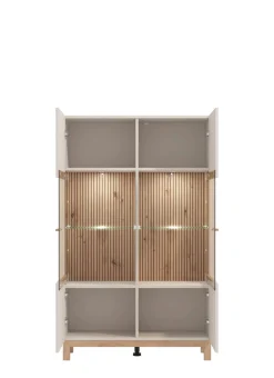 Home affaire Highboard »Essex, Hochkommode, Vitrine, Glasvitrine, Kombi-Highboard« Modernes Highboard in Kaschmir mit Glasfront & Lamellen-Optik