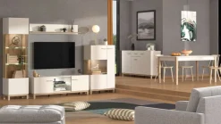 Home affaire Highboard »Essex, Hochkommode, Vitrine, Glasvitrine, Kombi-Highboard« Modernes Highboard in Kaschmir mit Glasfront & Lamellen-Optik