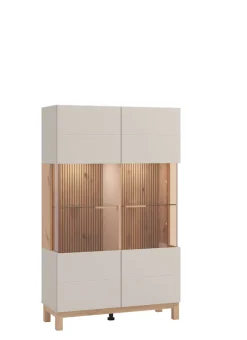 Home affaire Highboard »Essex, Hochkommode, Vitrine, Glasvitrine, Kombi-Highboard« Modernes Highboard in Kaschmir mit Glasfront & Lamellen-Optik
