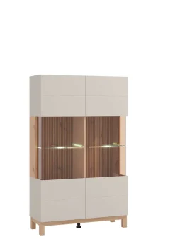 Home affaire Highboard »Essex, Hochkommode, Vitrine, Glasvitrine, Kombi-Highboard« Modernes Highboard in Kaschmir mit Glasfront & Lamellen-Optik