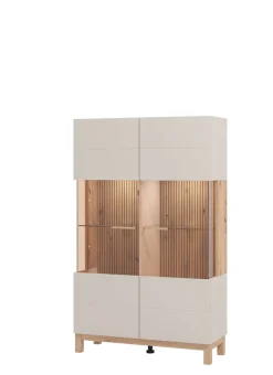 Home affaire Highboard »Essex, Hochkommode, Vitrine, Glasvitrine, Kombi-Highboard« Modernes Highboard in Kaschmir mit Glasfront & Lamellen-Optik