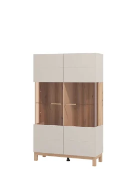 Home affaire Highboard »Essex, Hochkommode, Vitrine, Glasvitrine, Kombi-Highboard« Modernes Highboard in Kaschmir mit Glasfront & Lamellen-Optik