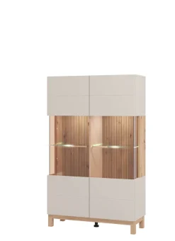 Home affaire Highboard »Essex, Hochkommode, Vitrine, Glasvitrine, Kombi-Highboard« Modernes Highboard in Kaschmir mit Glasfront & Lamellen-Optik
